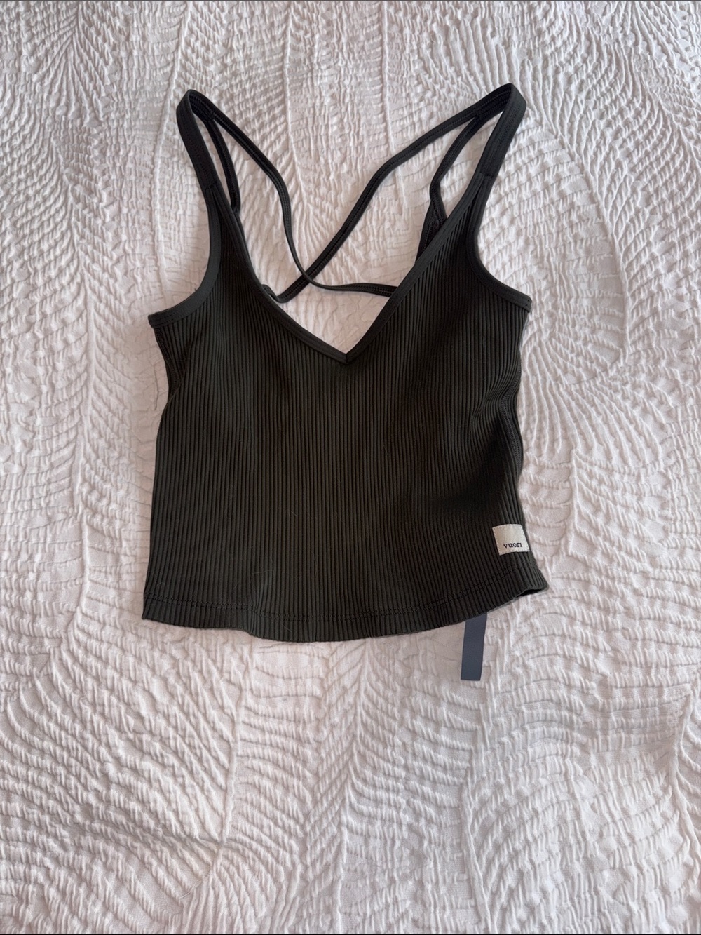 Vuori Olive Ribbed V-Neck Strappy Camisole